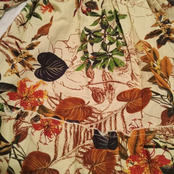 Pretty upcycled cotton and linen tiered skirt, autumn pattern and stretch waistb - Picture 2 of 6